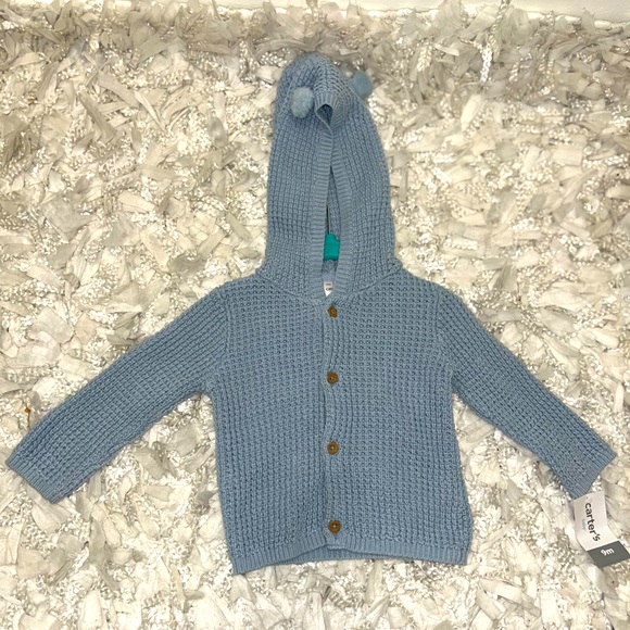 Infant 9M Blue knit sweater with bear hood - Picture 10 of 10